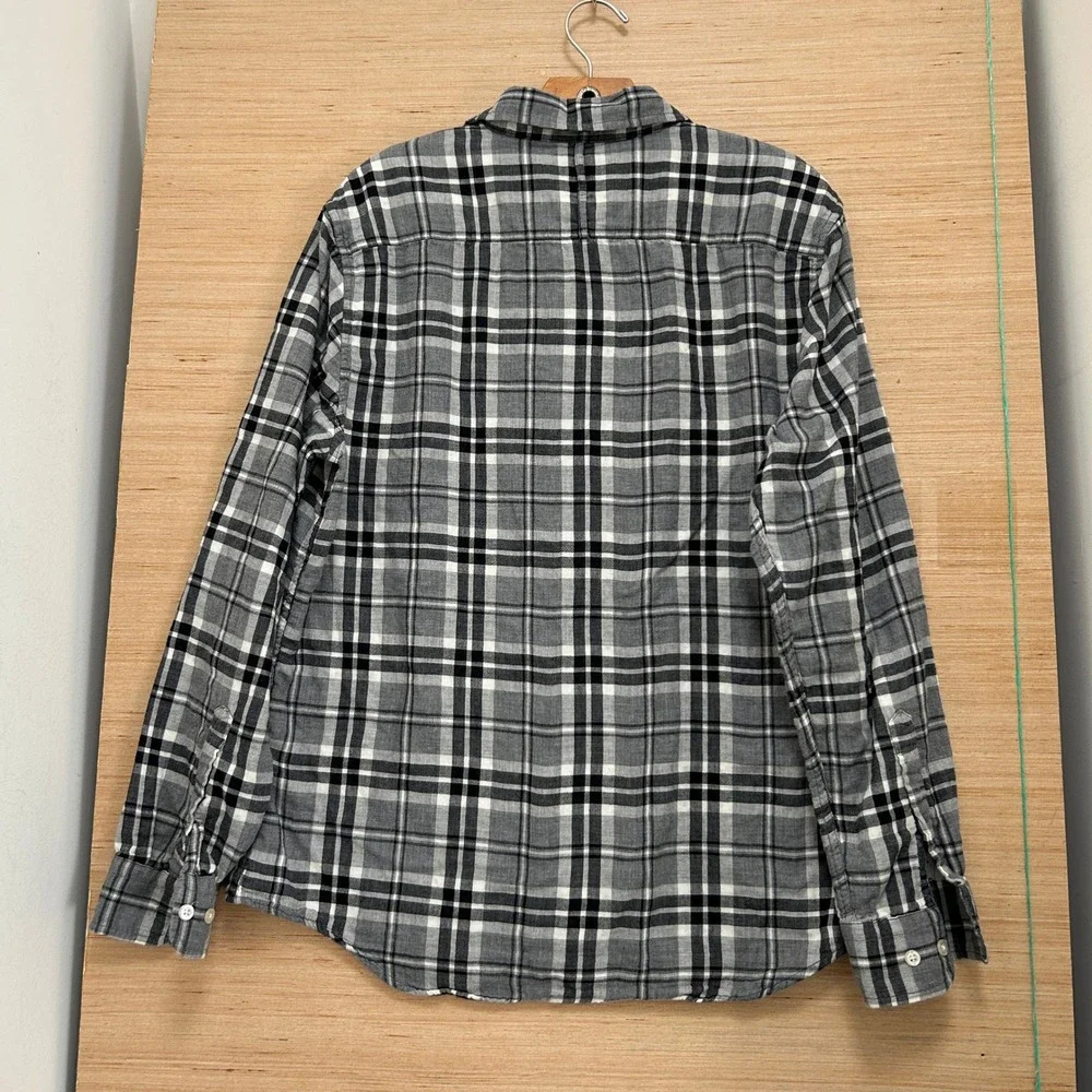 Banana Republic Mens Large Grey Black Plaid Untucked Slim Fit Button Down Shirt